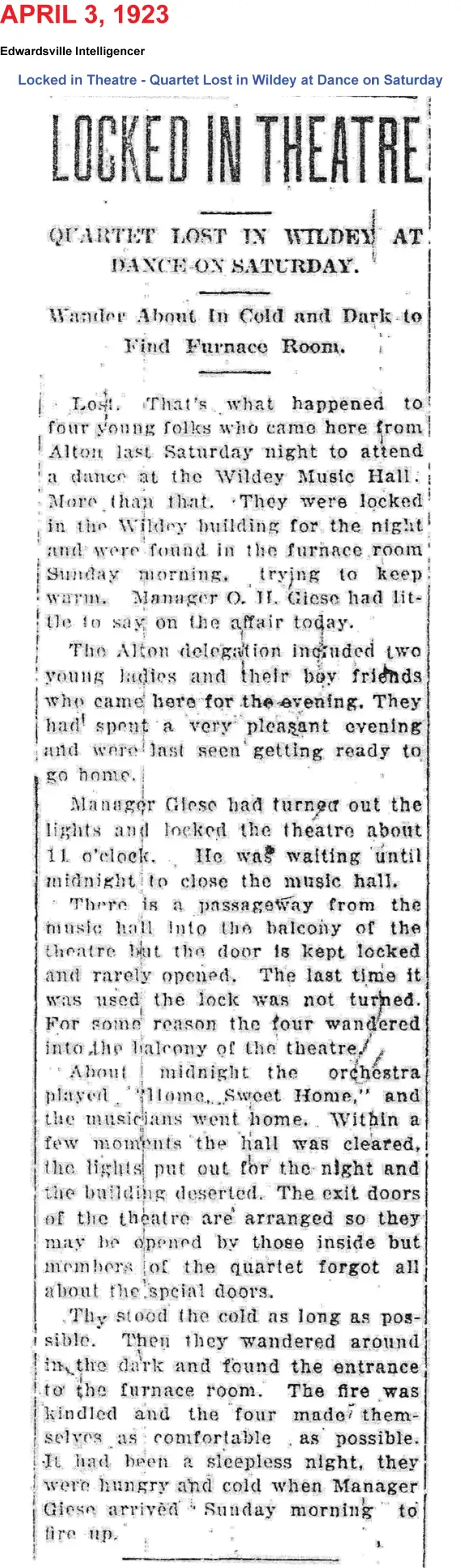 Wildey Theatre - Newspaper Article April 3, 1923