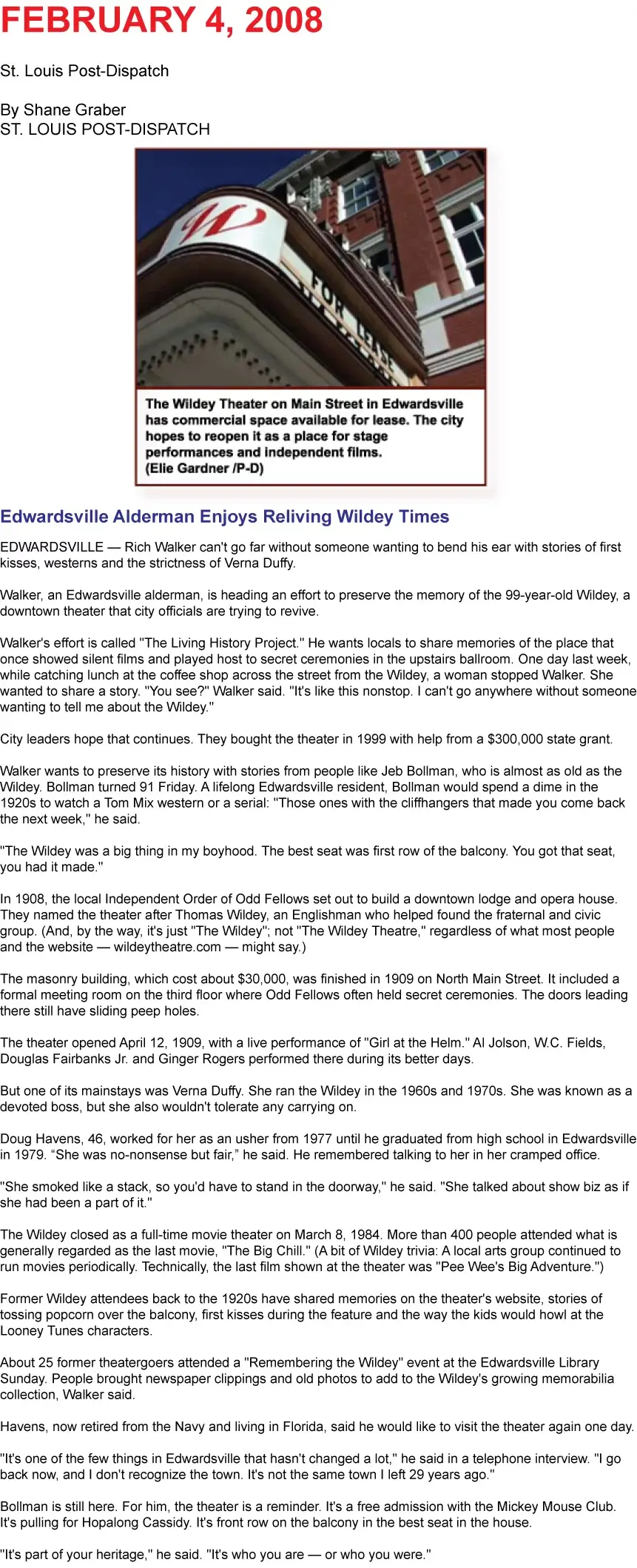 Wildey Theatre - Newspaper Article February 4, 2008